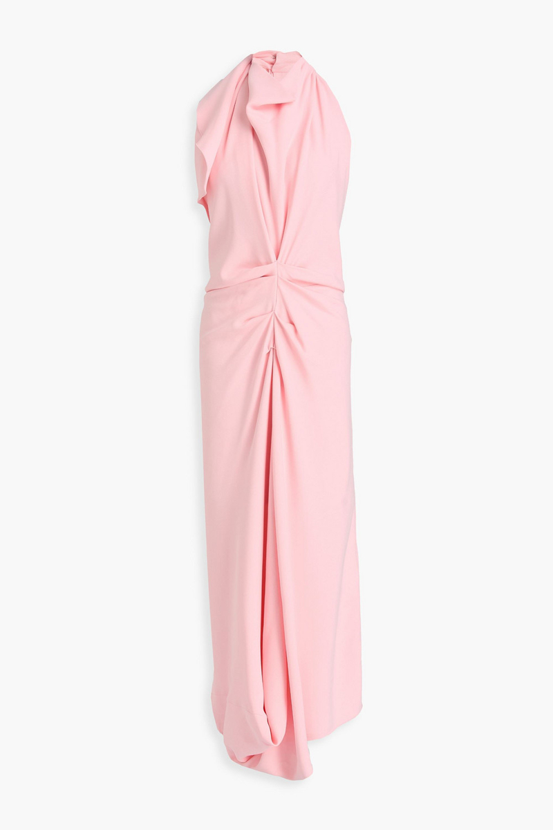 victoria beckham - draped crepe halterneck maxi dress - pink - uk 12