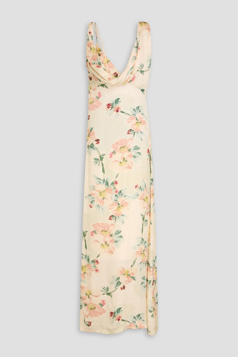 toteme - draped floral-print satin maxi dress - white - fr 32