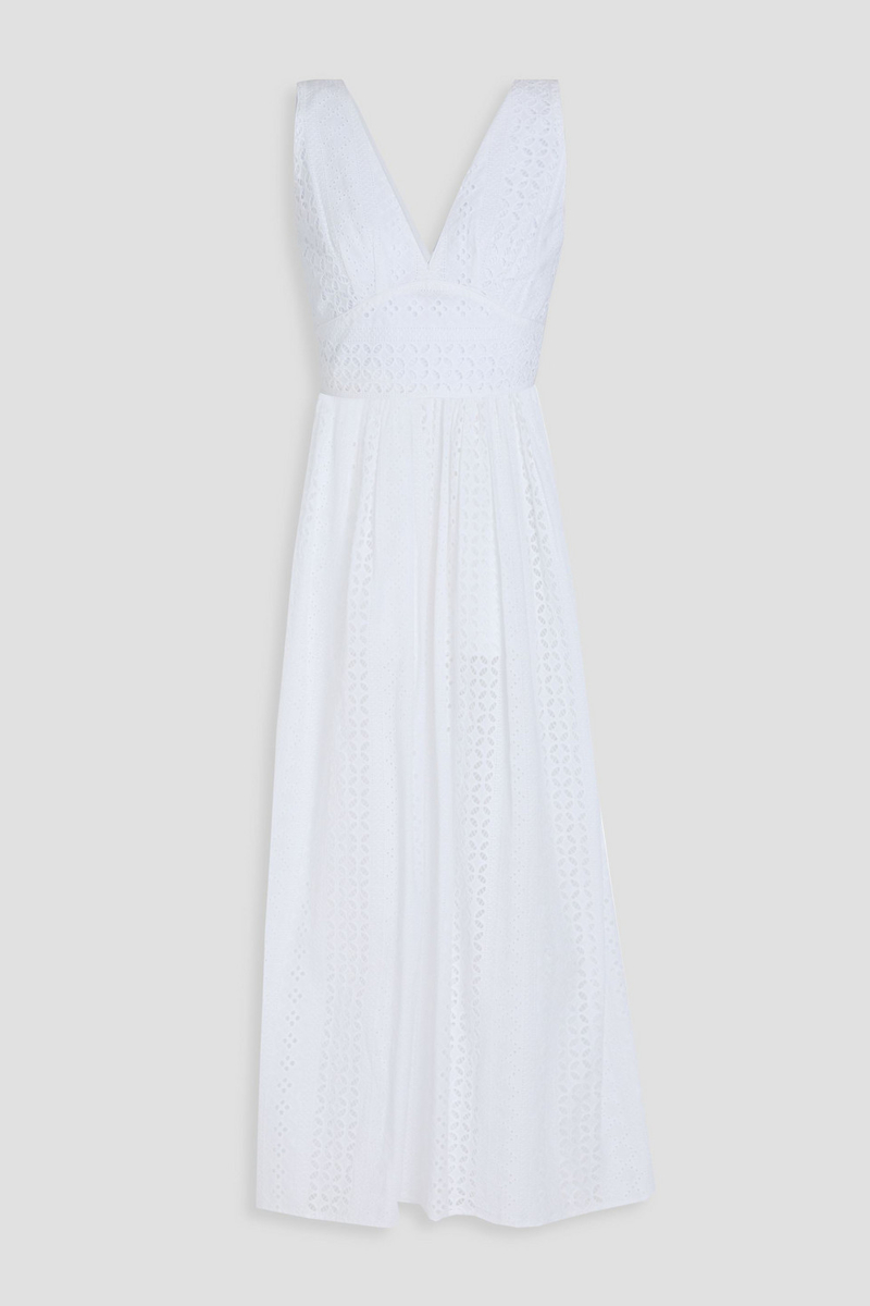 loretta caponi - lucina broderie anglaise cotton midi dress - white - xs