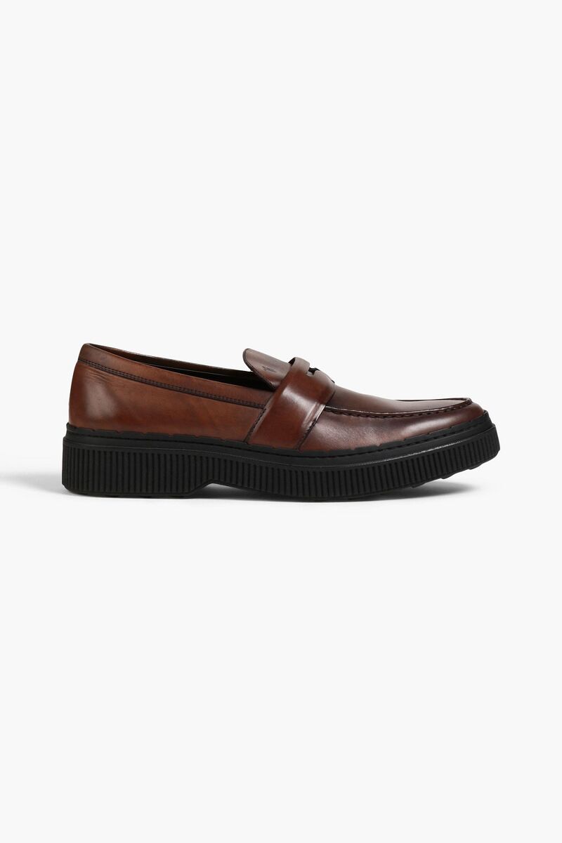 Tod's - Burnished-leather penny loafers - Brown - UK 6.5