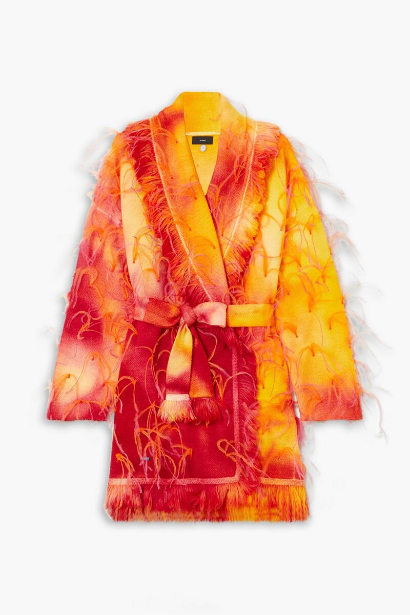 Alanui - Sunset belted feather-trimmed tie-dyed wool cardigan - Orange - XS