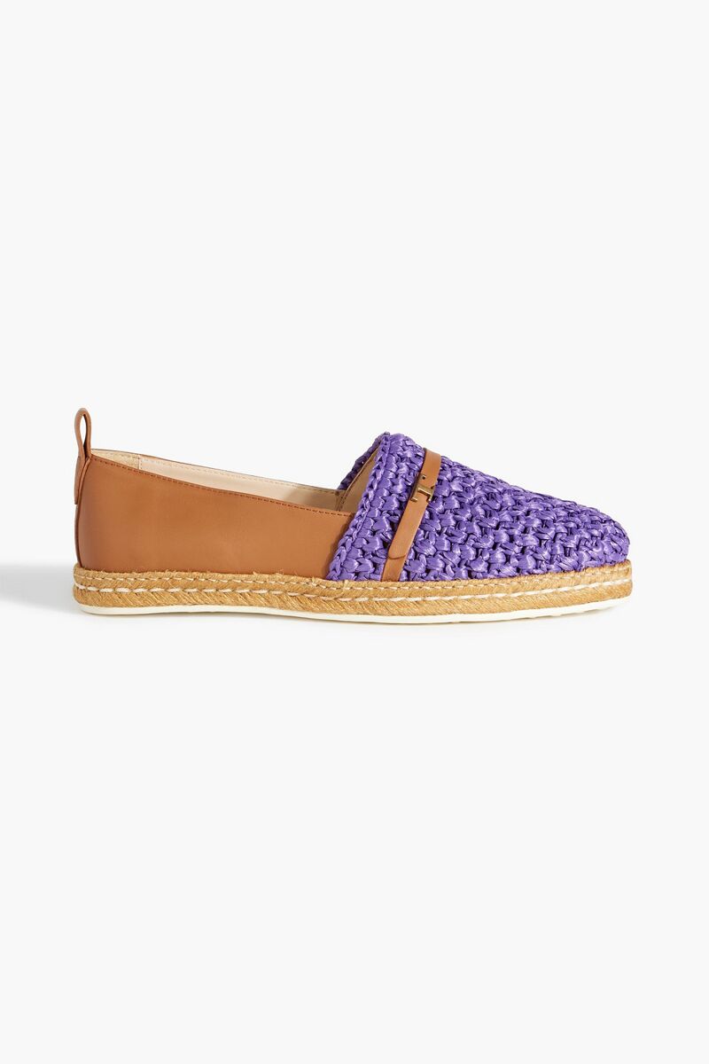 Tod's - Leather and raffia espadrilles - Purple - EU 35.5