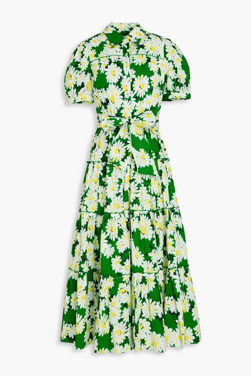 diane von furstenberg - queena floral-print cotton-blend poplin midi shirt dress - green - xs