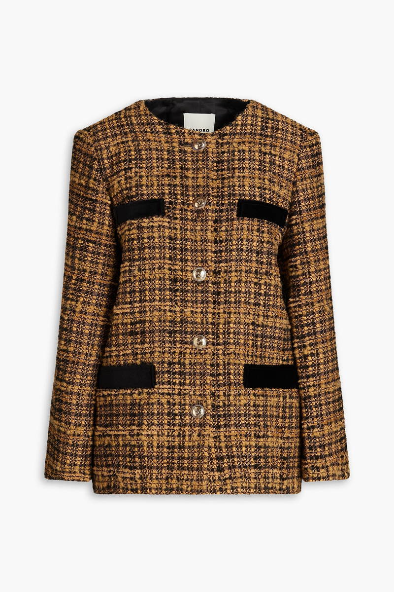 sandro - cotton-blend tweed jacket - brown - fr 42