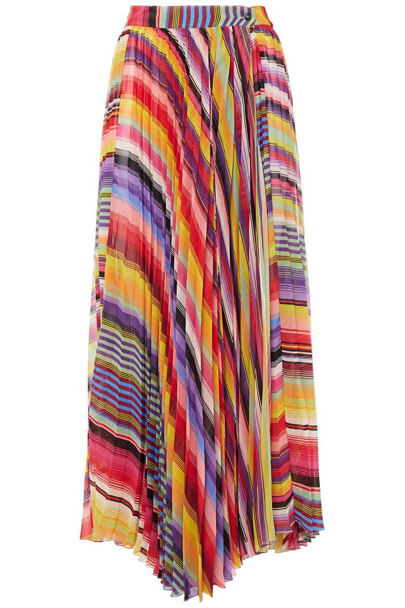 Etro - Asymmetric pleated striped georgette midi wrap skirt - Multicolor - IT 42