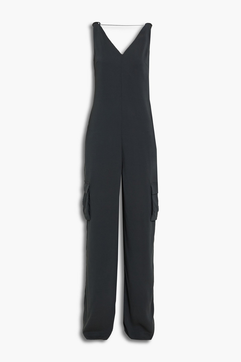 Brunello Cucinelli - Bead-embellished crepe wide-leg jumpsuit - Gray - M