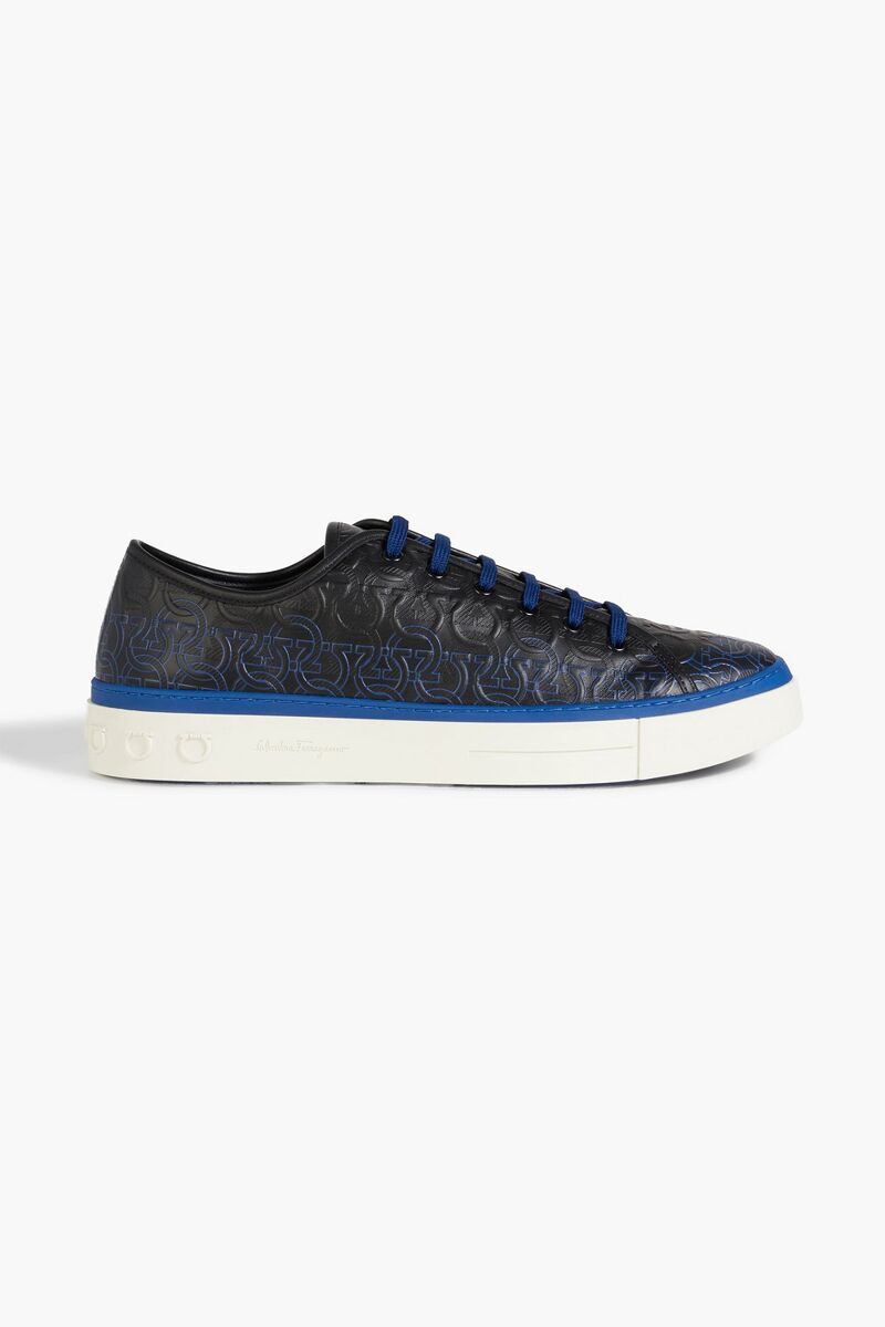 Ferragamo - Pearce embossed leather sneakers - Blue - US 8