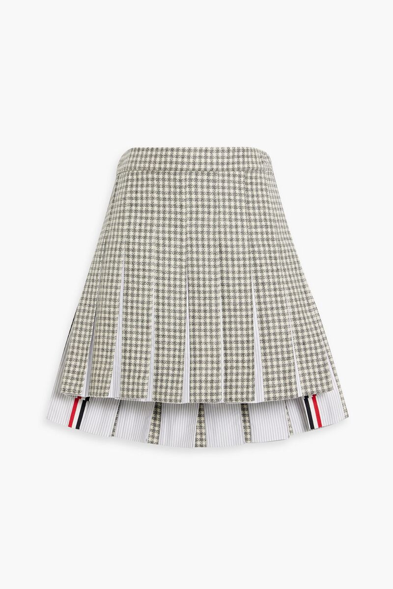 Thom Browne - Pleated houndstooth wool-tweed mini skirt - Gray - IT 38