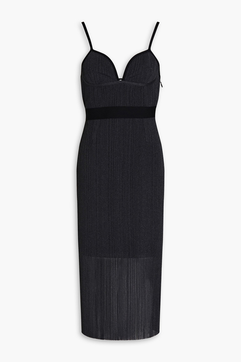 Hervé Léger - Metallic ribbed-knit midi dress - Black - XL