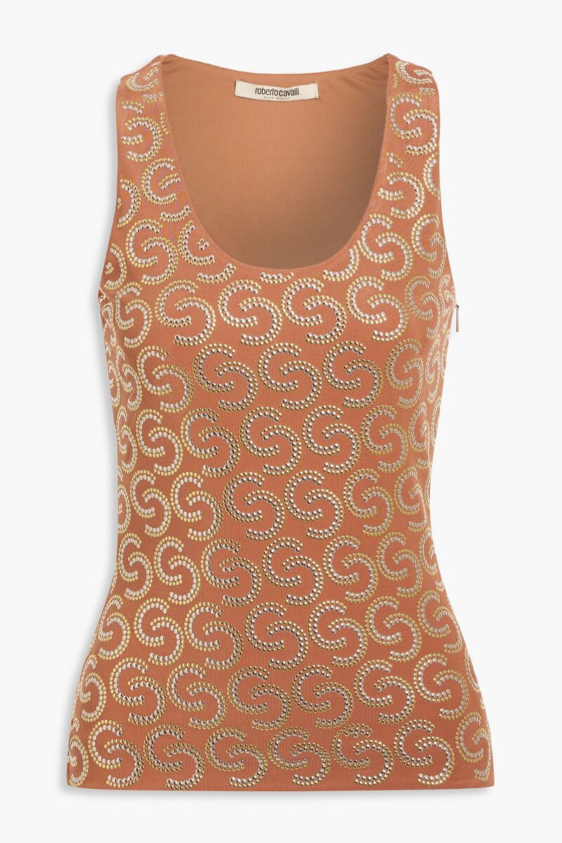 Roberto Cavalli - Studded ribbed-knit tank - Brown - IT 40