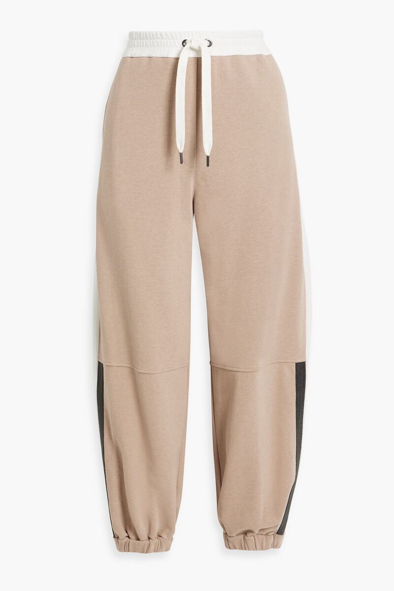 Brunello Cucinelli - Bead-embellished French cotton-terry track pants - Neutral - XXS