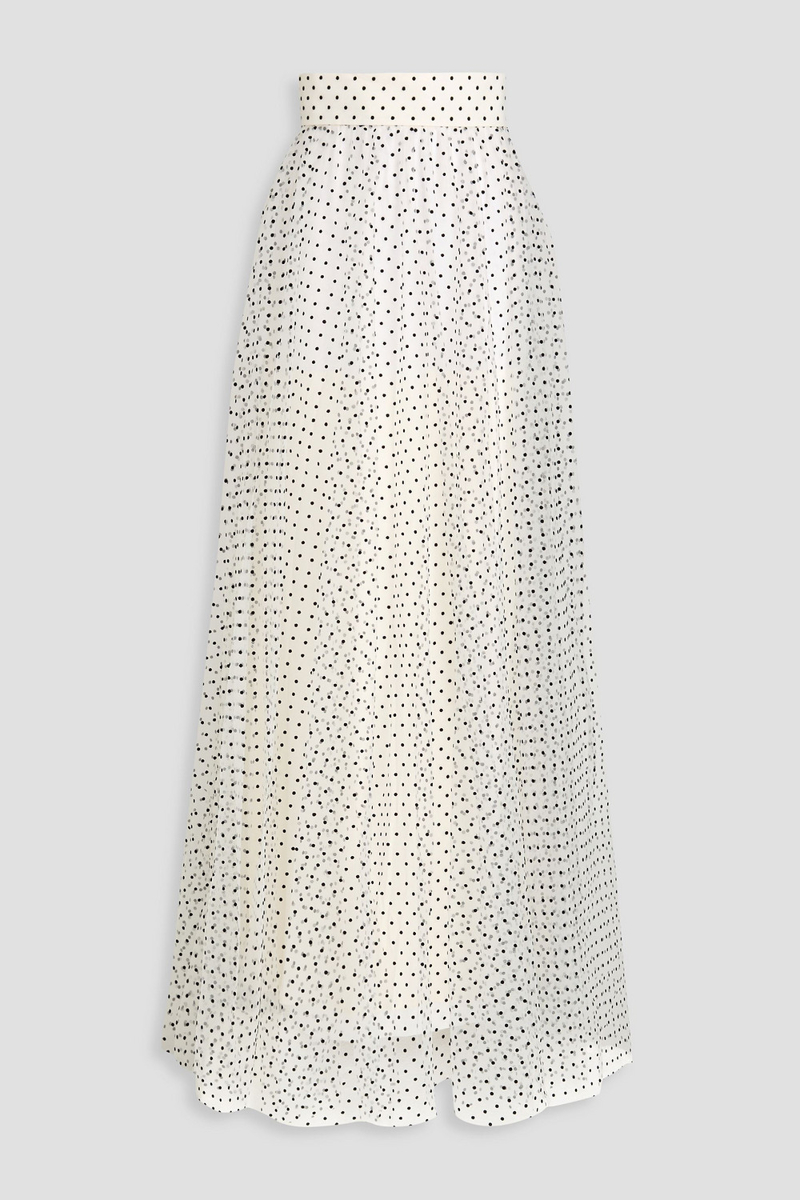 zimmermann - polka-dot flocked pleated tulle maxi skirt - white - 0