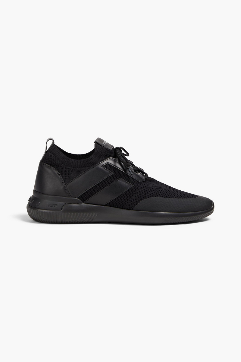 Tod's - Leather and stretch-knit sneakers - Black - UK 10