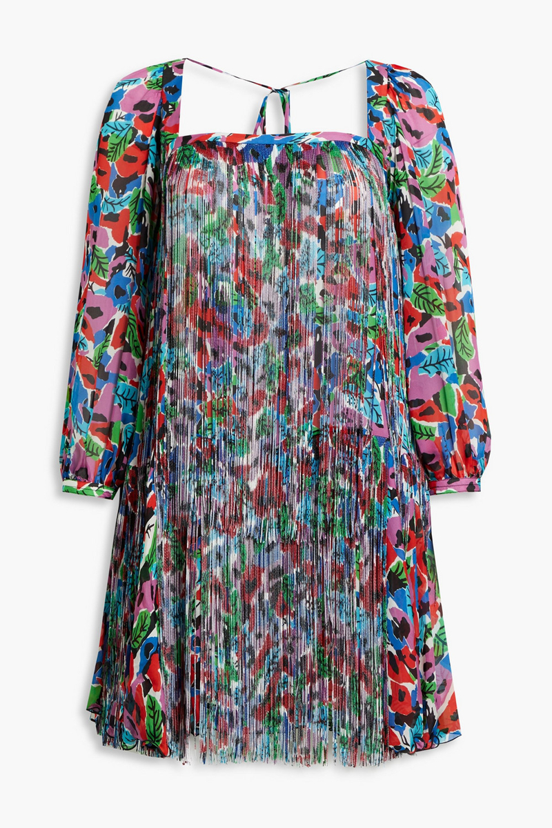 Missoni - Fringed floral-print silk chiffon mini dress - Blue - IT 40