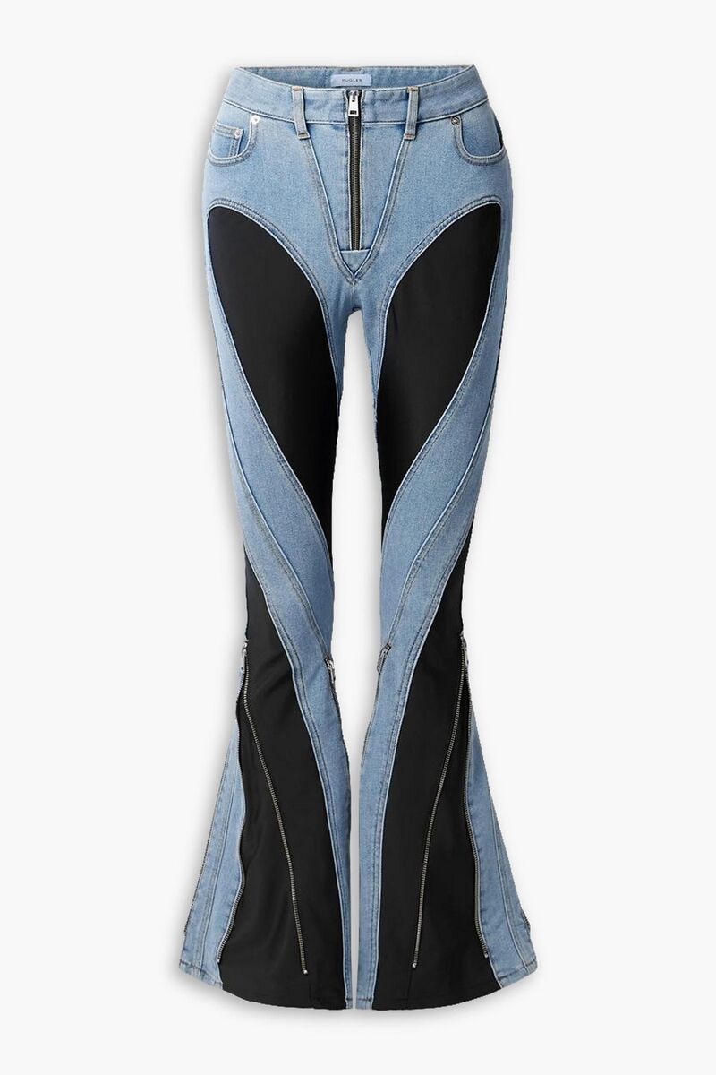 Mugler - Stretch jersey-paneled high-rise flared jeans - Blue - FR 36