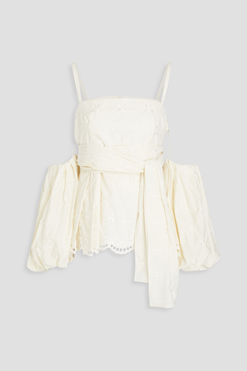 Erdem - Maryam embroidered woven peplum top - White - UK 14