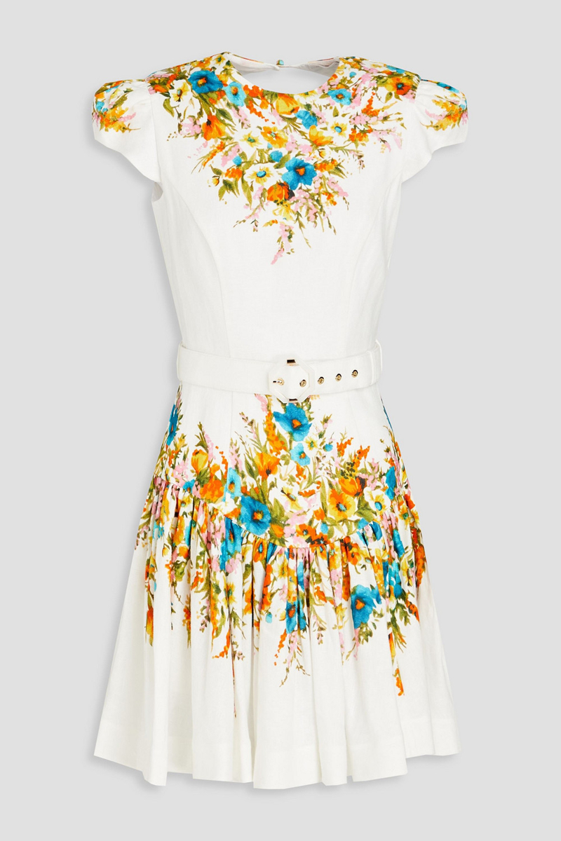 zimmermann - gathered cutout floral-print linen mini dress - white - 00