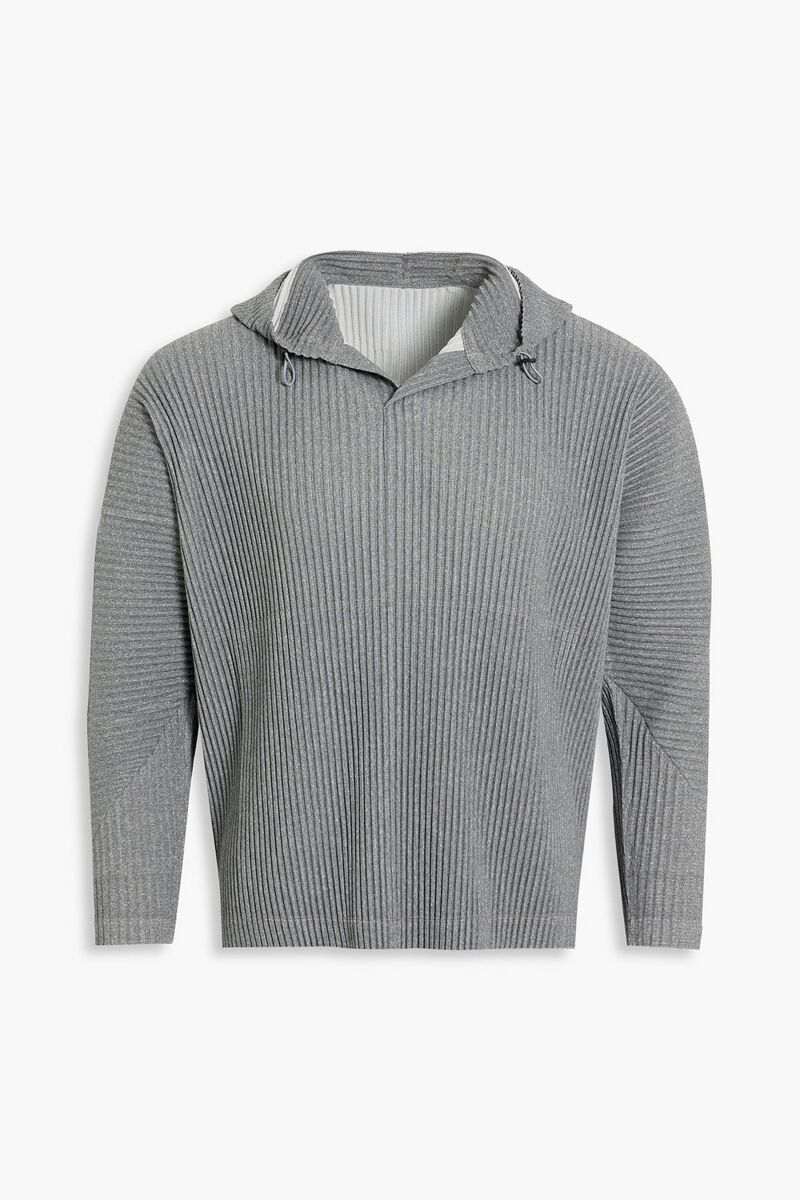 Homme Plissé By Issey Miyake - Mélange plissé knitted hoodie - Gray - 4