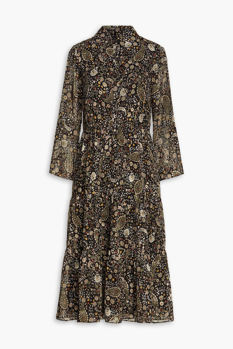 Mikael Aghal - Printed georgette midi dress - Black - US 4