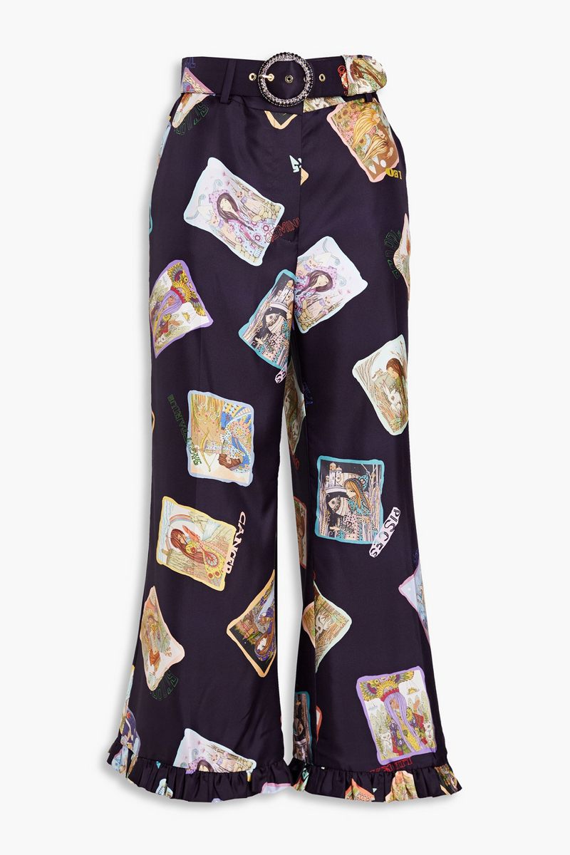 Zimmermann - Printed silk-twill kick-flare pants - Blue - 00