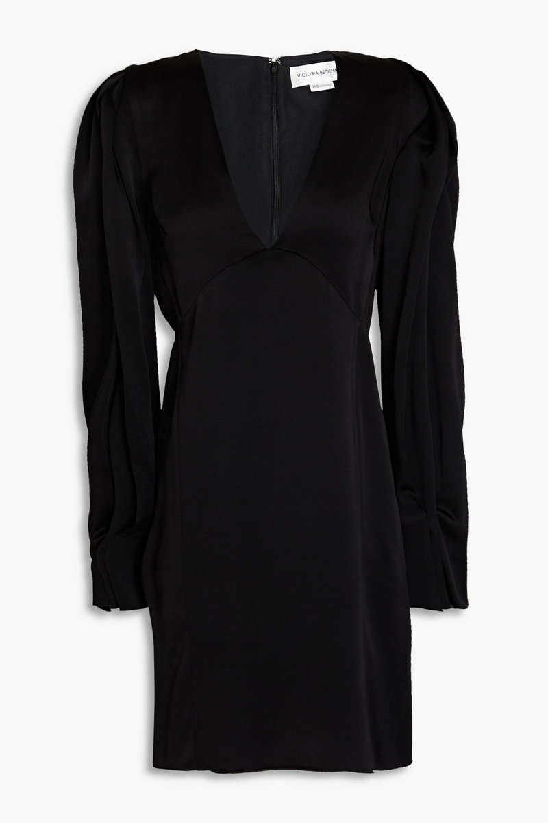 Victoria Beckham - Pleated satin-crepe mini dress - Black - UK 8