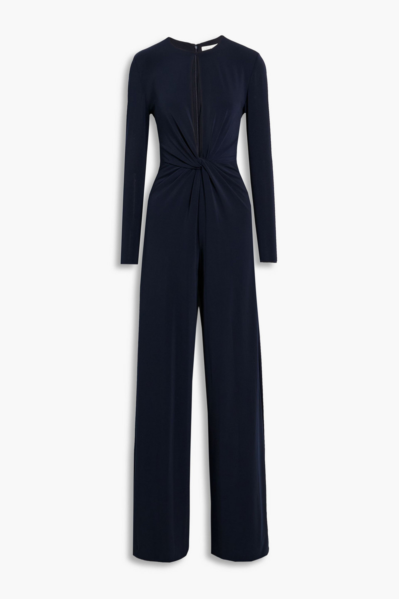Halston - Kathryn twist-front cutout jersey wide-leg jumpsuit - Blue - US 4