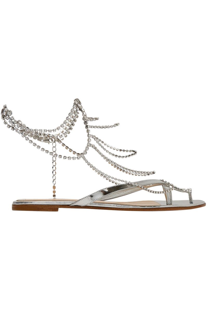 Gianvito Rossi - Nadja crystal-embellished mirrored-leather sandals - Metallic - EU 37