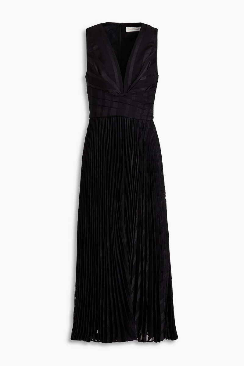 zimmermann - pleated jacquard midi dress - black - 00