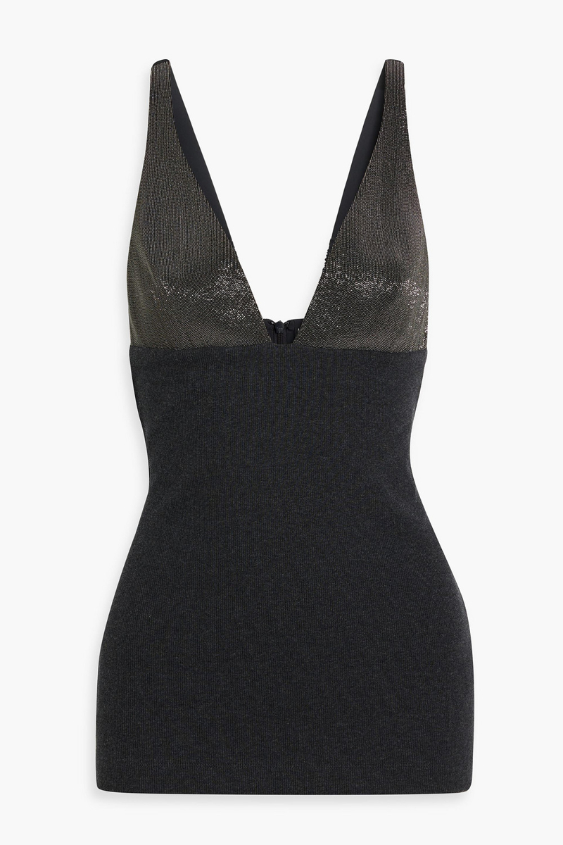 brunello cucinelli - bead-embellished ribbed cotton-blend top - gray - xs