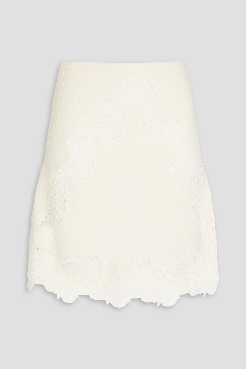 Chloé - Guipure lace-trimmed ribbed wool mini skirt - White - FR 36
