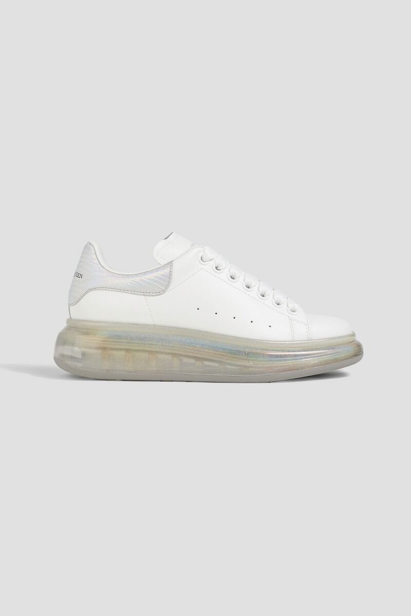 McQueen - Iridescent smooth and snake-effect leather exaggerated-sole sneakers - White - EU 36