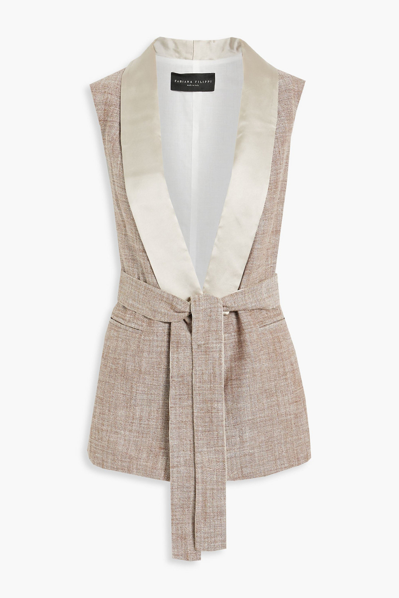 fabiana filippi - belted satin-trimmed tweed vest - neutral - it 46