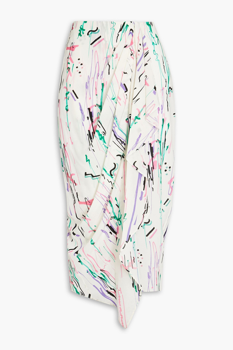 Isabel Marant - Wrap-effect printed silk-blend crepe de chine midi skirt - White - FR 36