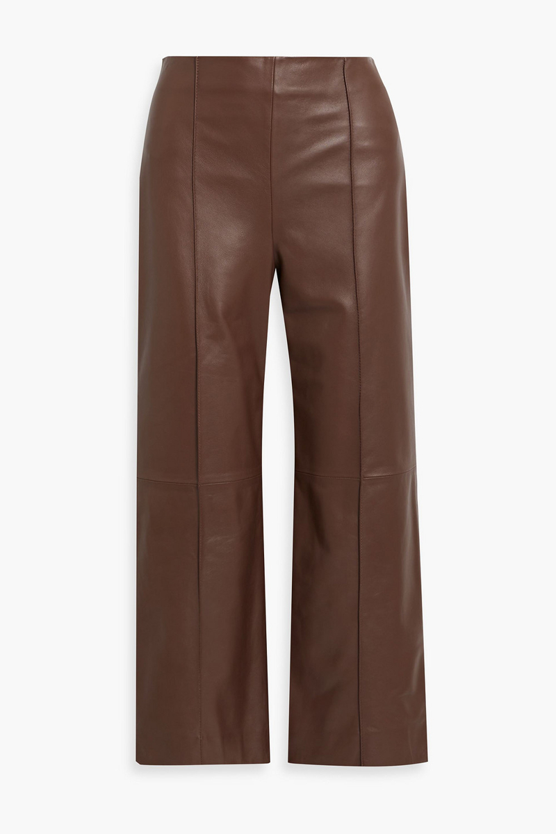 oscar de la renta - cropped leather wide-leg pants - brown - us 4