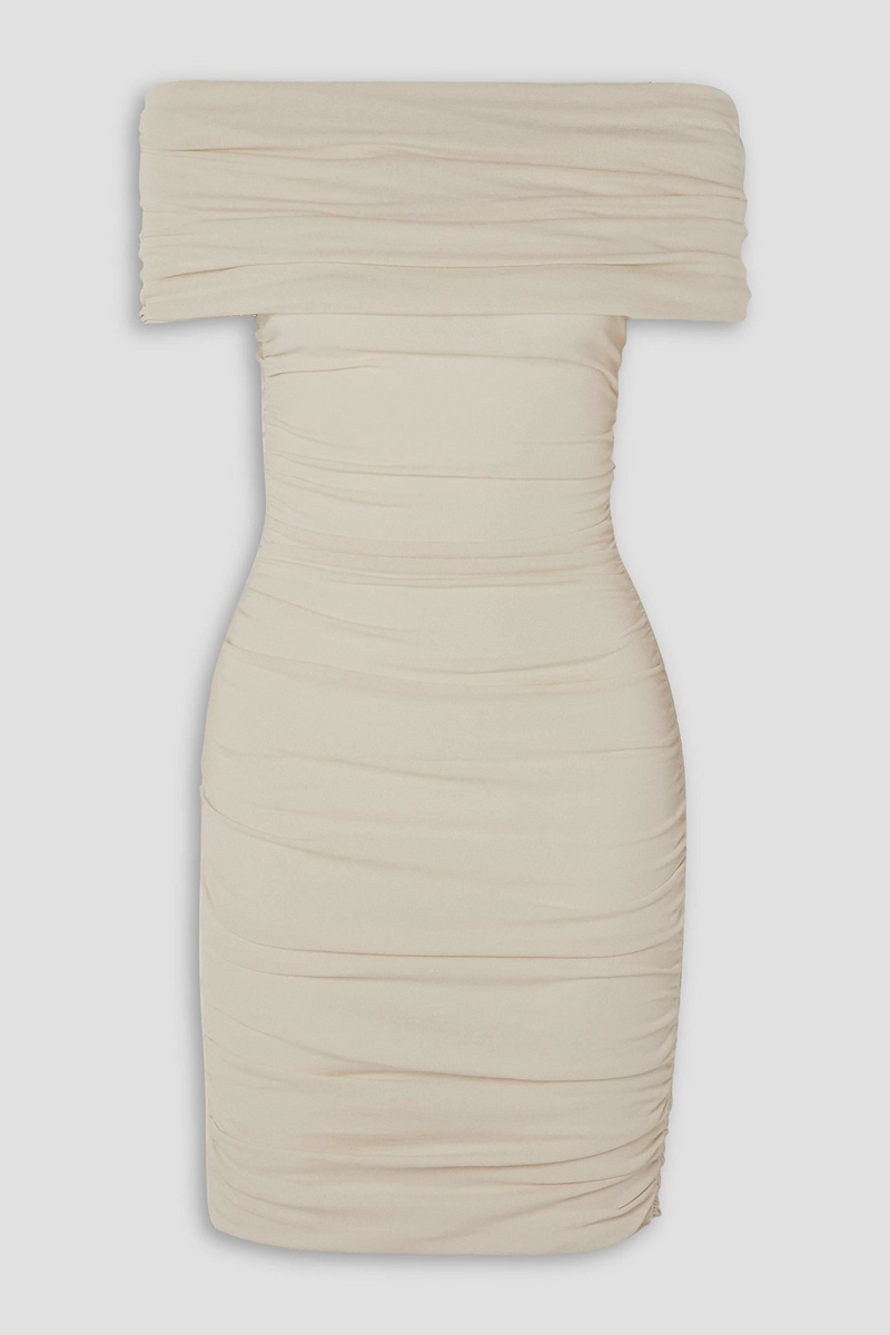 khaite - aerica off-the-shoulder ruched stretch-jersey mini dress - white - xs