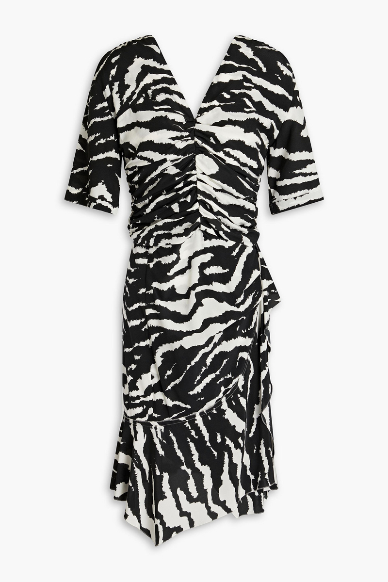 Isabel Marant - Arodie ruched printed silk-blend crepe mini dress - Animal print - FR 34