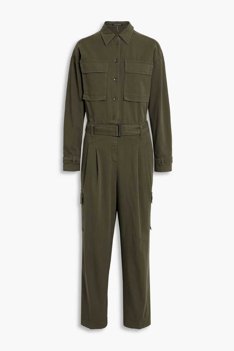 Luisa Cerano - Belted pleated cotton-blend canvas jumpsuit - Green - DE 38