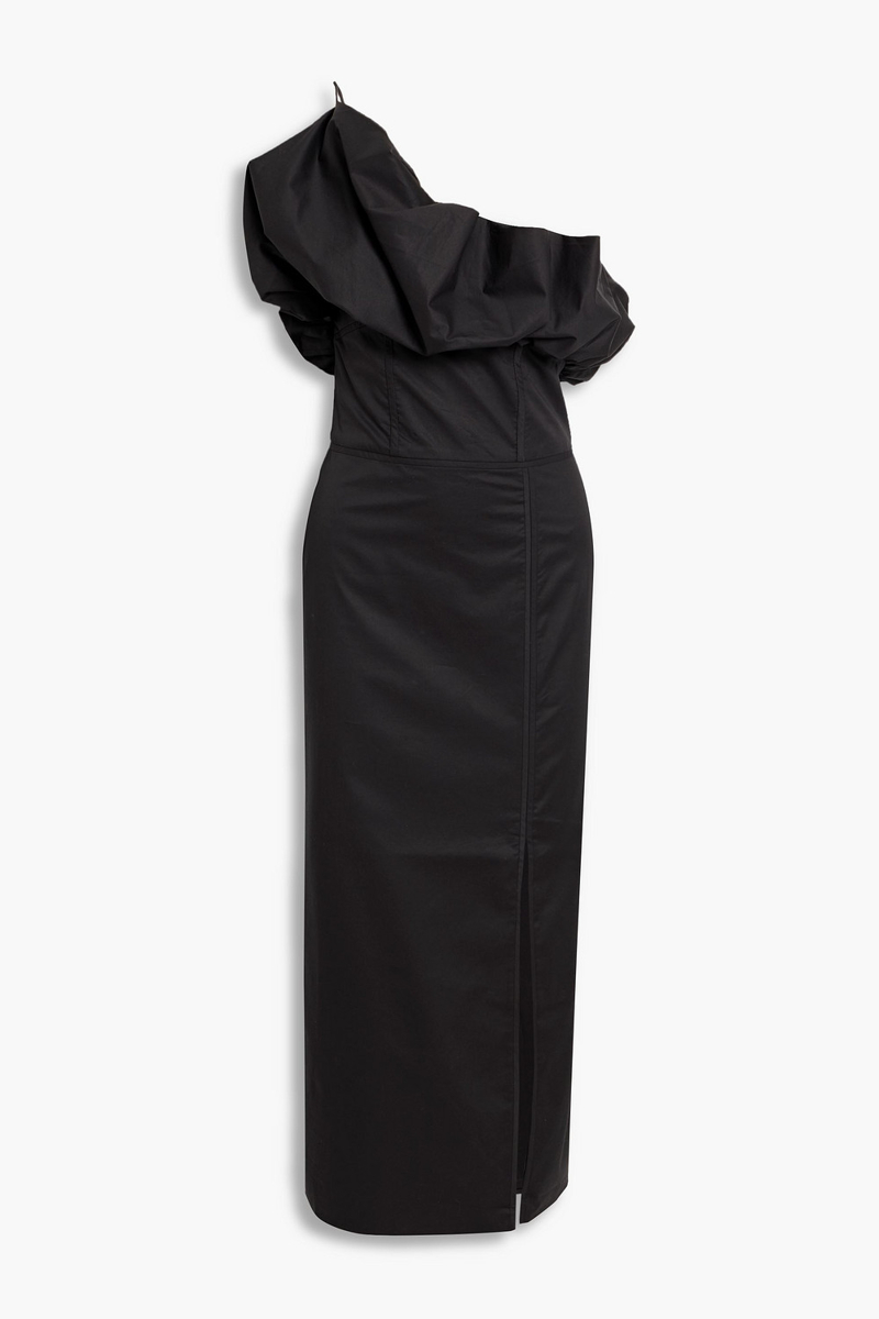 johanna ortiz - noche habanera one-shoulder cotton-blend poplin midi dress - black - us 0