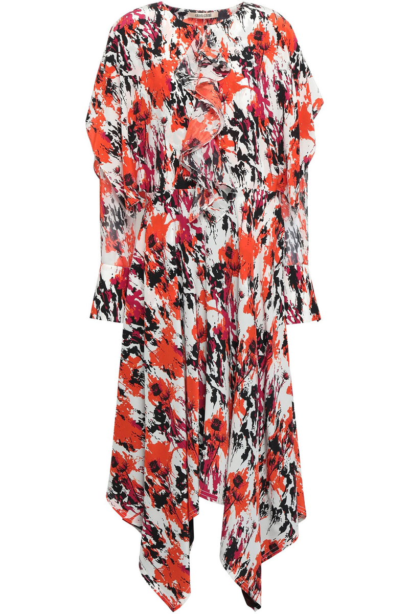 Roberto Cavalli - Draped printed silk crepe de chine midi dress - White - IT 42