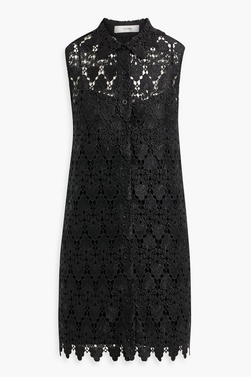 frame - the deco crocheted lace mini dress - black - xs