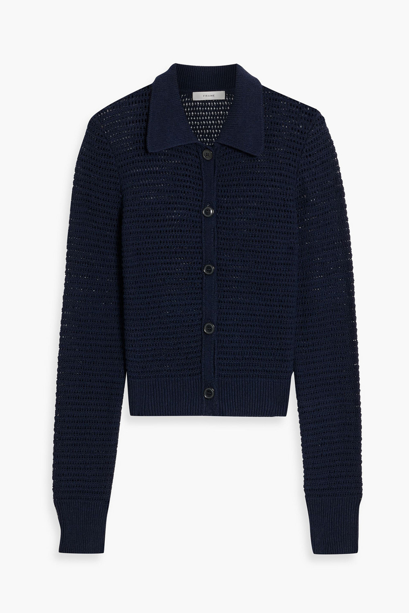 frame - the shrunken open-knit cotton-blend cardigan - blue - xs