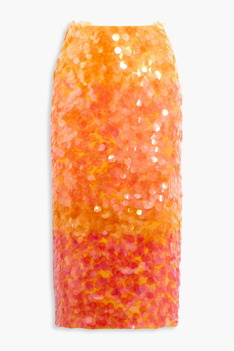 carolina herrera - sequined crepe midi skirt - orange - us 0