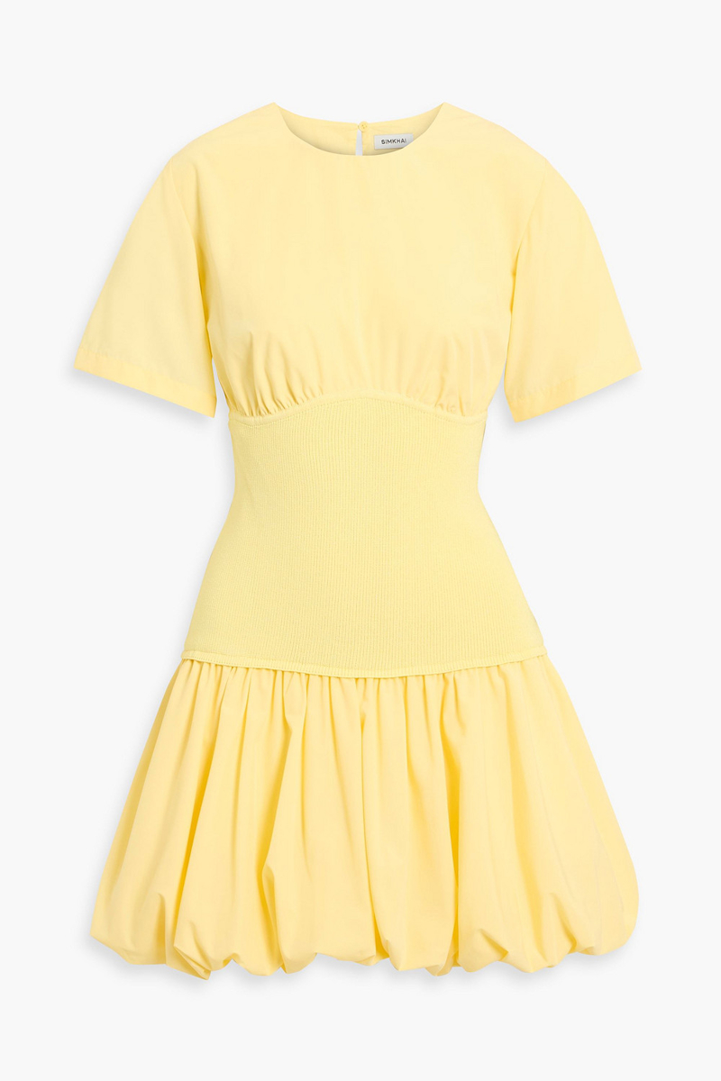simkhai - libbie poplin-paneled ribbed-knit mini dress - yellow - xs