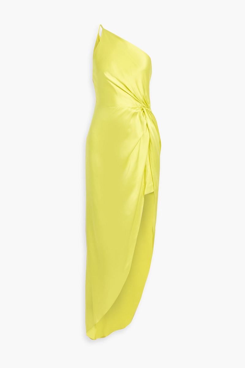 michelle mason - one-shoulder twisted silk-satin dress - green - us 2