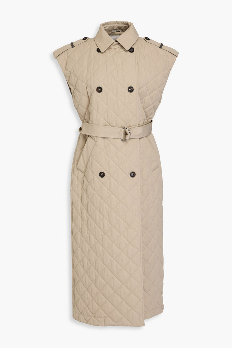 brunello cucinelli - double-breasted quilted cotton-blend twill vest - neutral - it 42