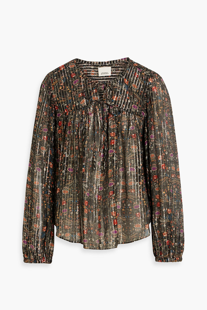 isabel marant - ametissa printed fil coupé silk and lurex®-blend blouse - black - fr 38