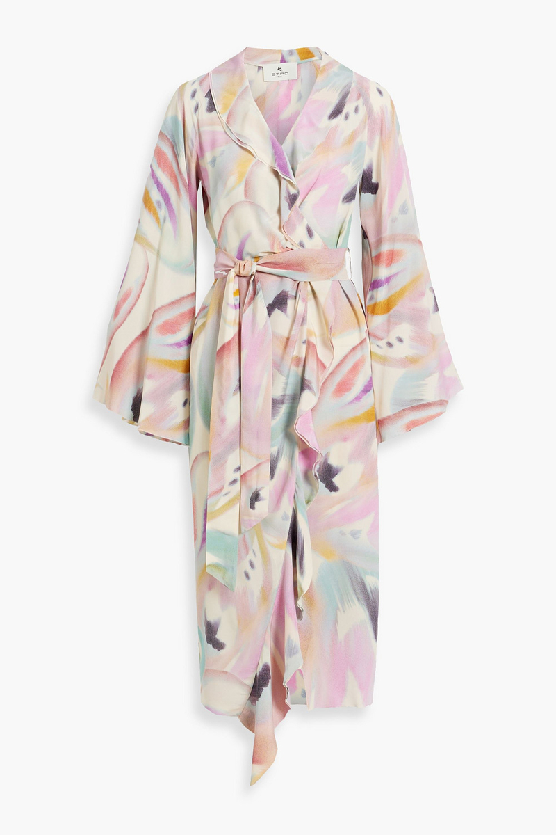 etro - ruffled printed silk-crepe midi wrap dress - pink - it 40