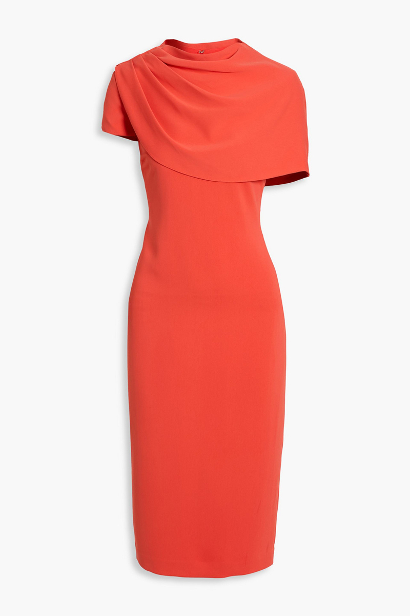 badgley mischka - draped crepe midi dress - orange - us 2