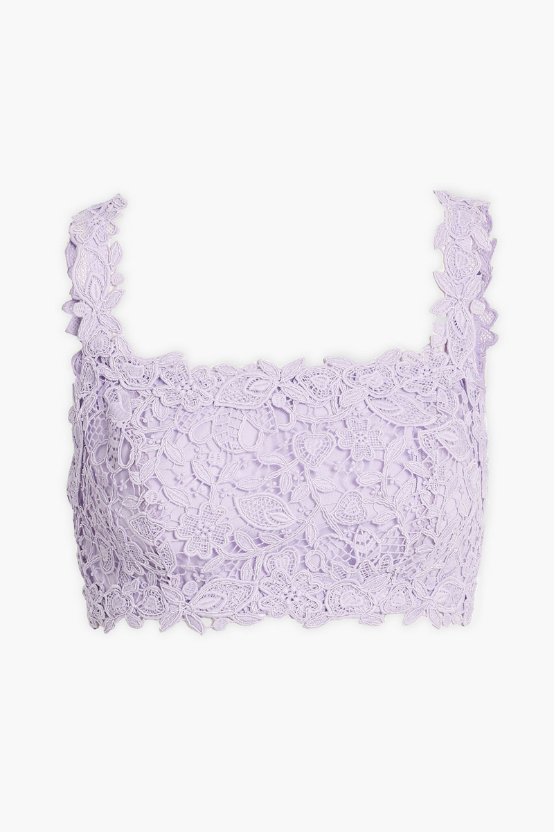 carolina herrera - cropped guipure lace top - purple - xs
