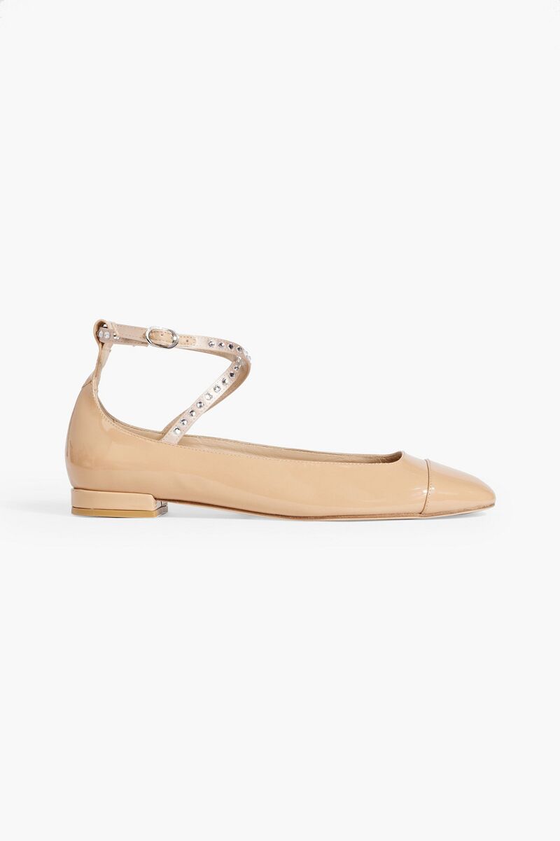 Stuart Weitzman - Eden crystal-embellished patent-leather ballet flats - Neutral - EU 37.5